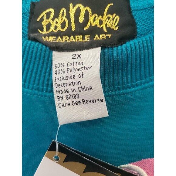 Bob Mackie Sweatshirt Top Crew Neck Embroidered Mermaid Parasol Teal 2X NWT - Picture 4 of 9